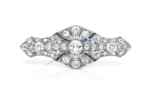 Antique Edwardian 1910s 5.60 Carat Diamond Brooch with Sapphires