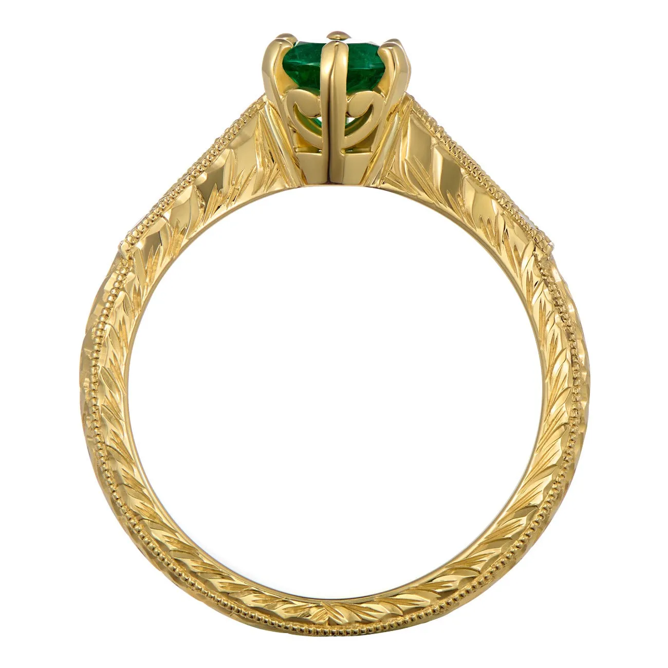 Art Deco Emerald and Diamond Engagement Ring in Yellow Gold