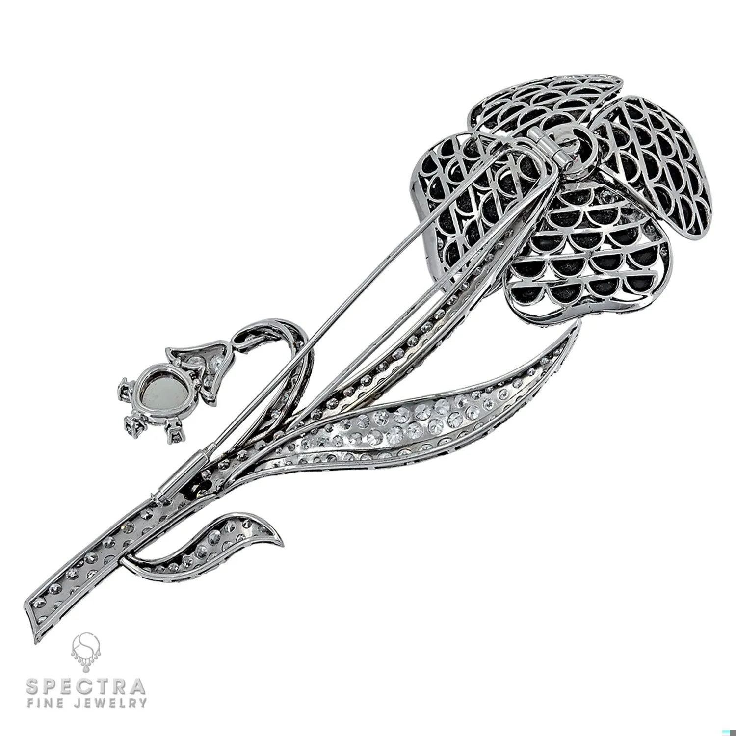 Art Deco Vintage Diamond Black Jade Brooch