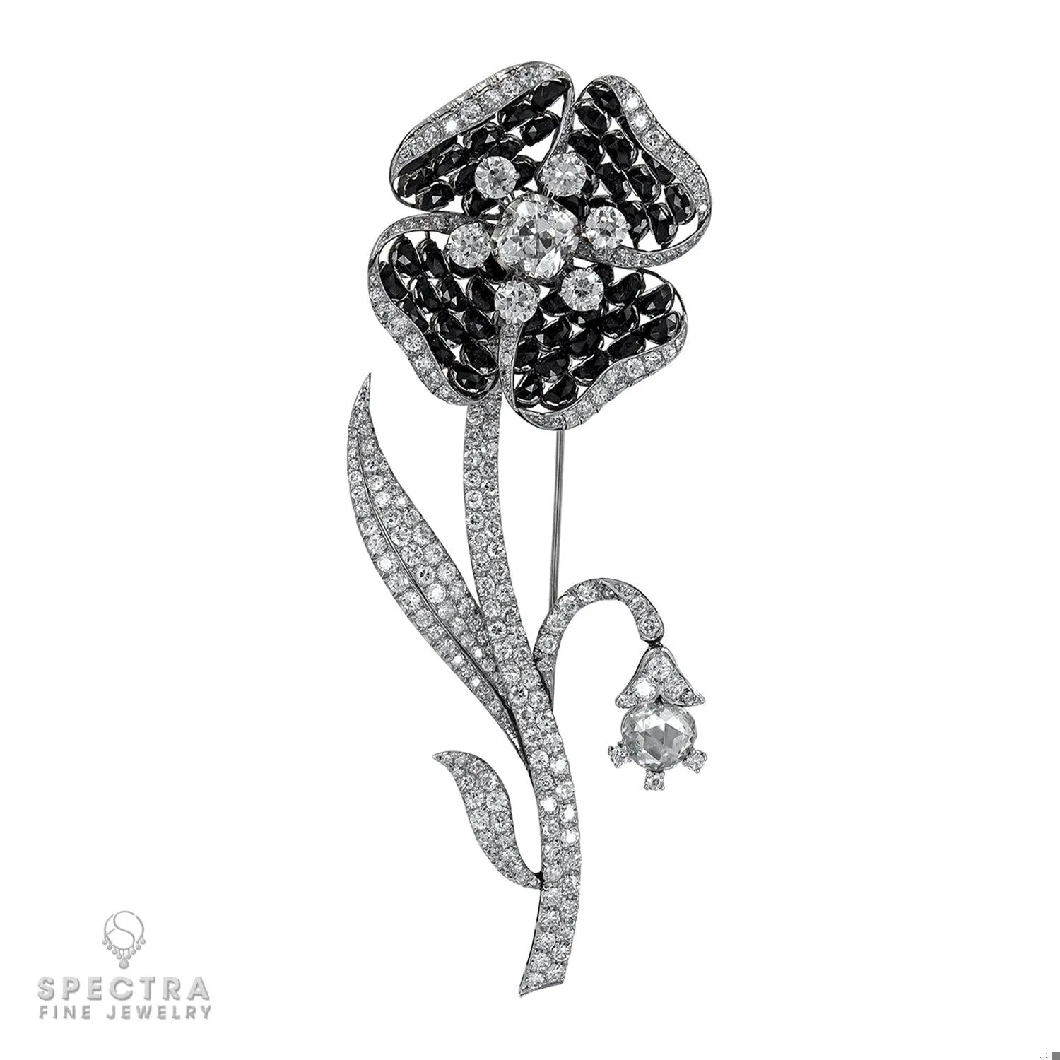 Art Deco Vintage Diamond Black Jade Brooch