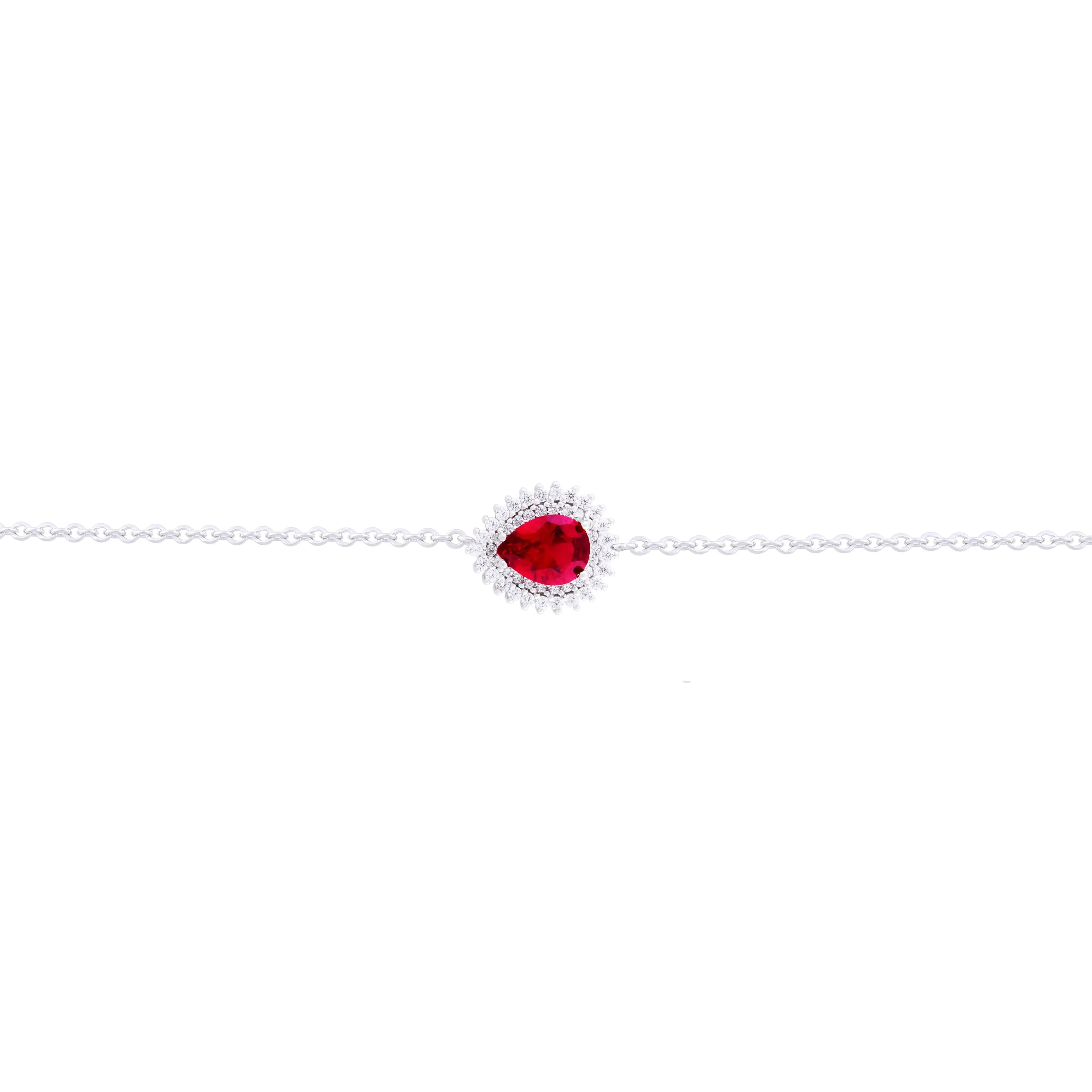 Asfour Chain Bracelet made of 925 sterling silver, with a pear Pendant, inlaid with a red zircon Stone