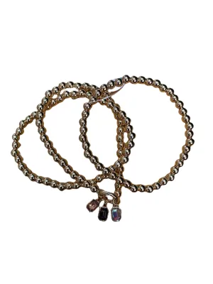 Beaded Bracelet Set with Rhinestone Pendants