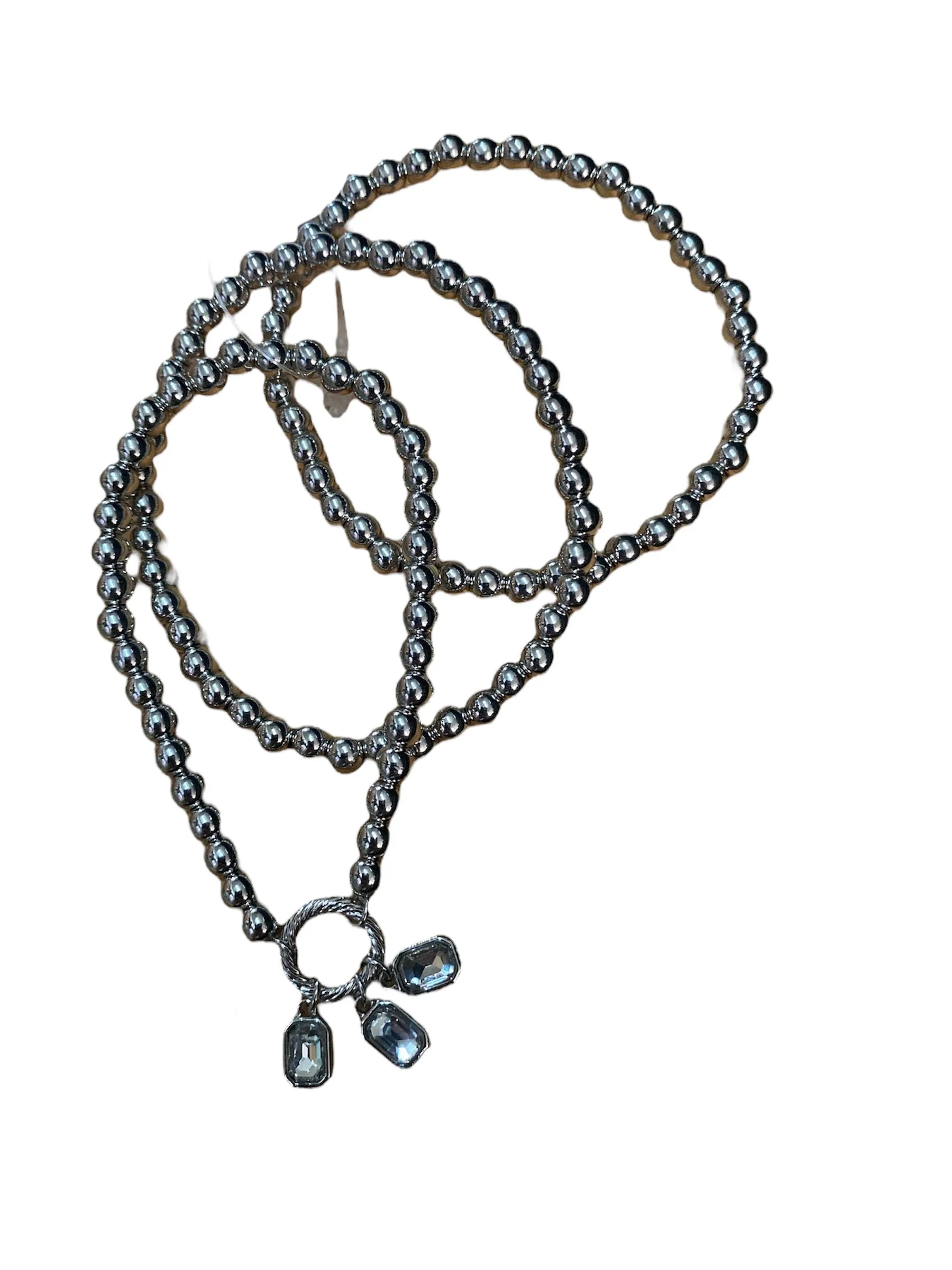 Beaded Bracelet Set with Rhinestone Pendants