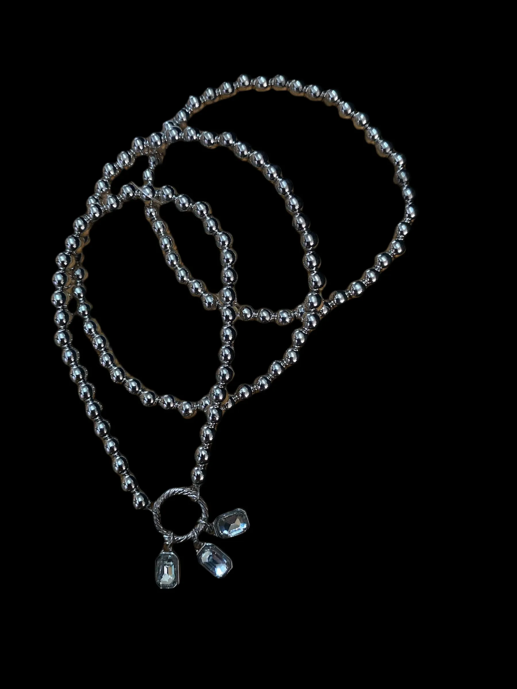 Beaded Bracelet Set with Rhinestone Pendants