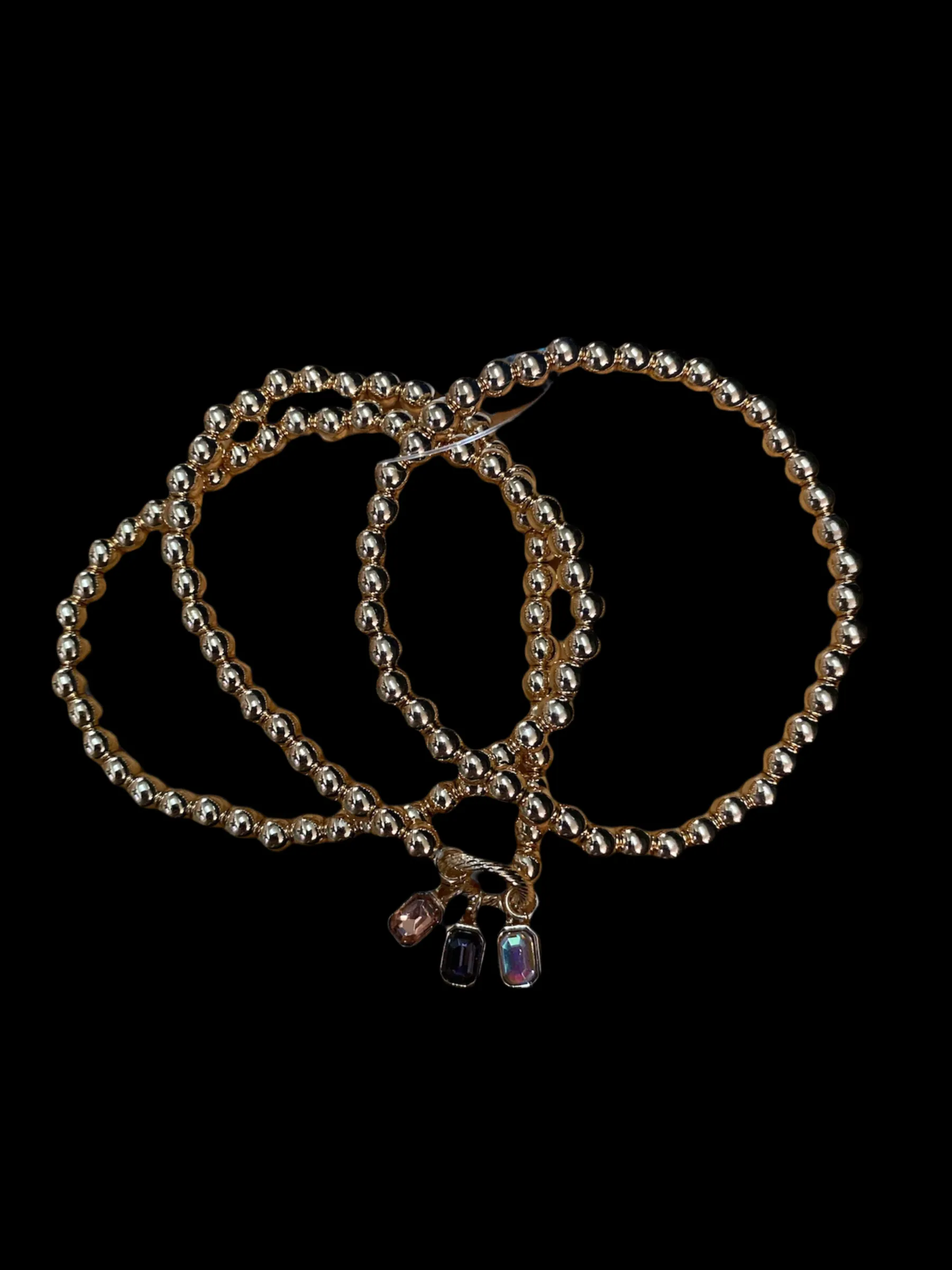 Beaded Bracelet Set with Rhinestone Pendants