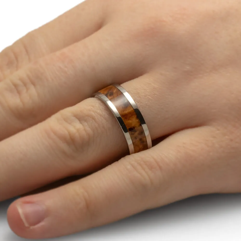 Black Ash Burl Wood Men's Wedding Band in Titanium-1523