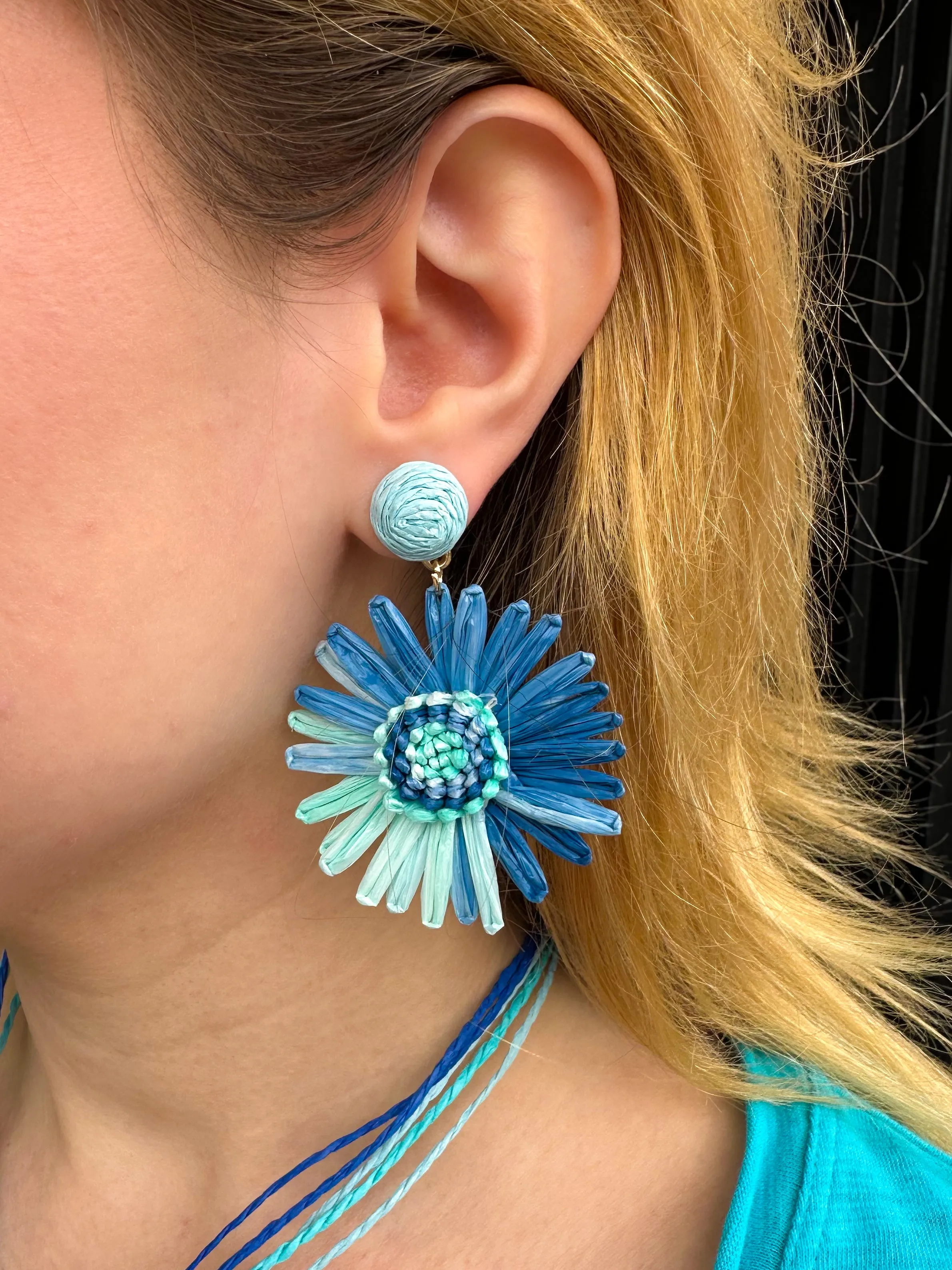 Blue Ombre Flower Earrings
