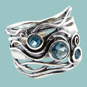 Bluenoemi Band rings for women. Set Blue Topaz, sterling 925 rings.