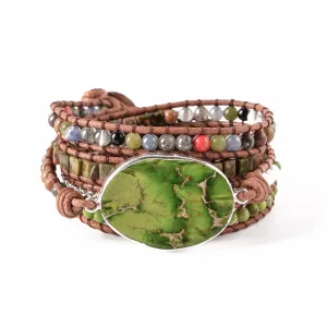 Boho Chic 5 Strand Leather Wrap Beaded Bracelet
