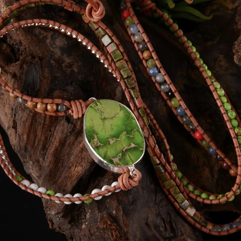 Boho Chic 5 Strand Leather Wrap Beaded Bracelet
