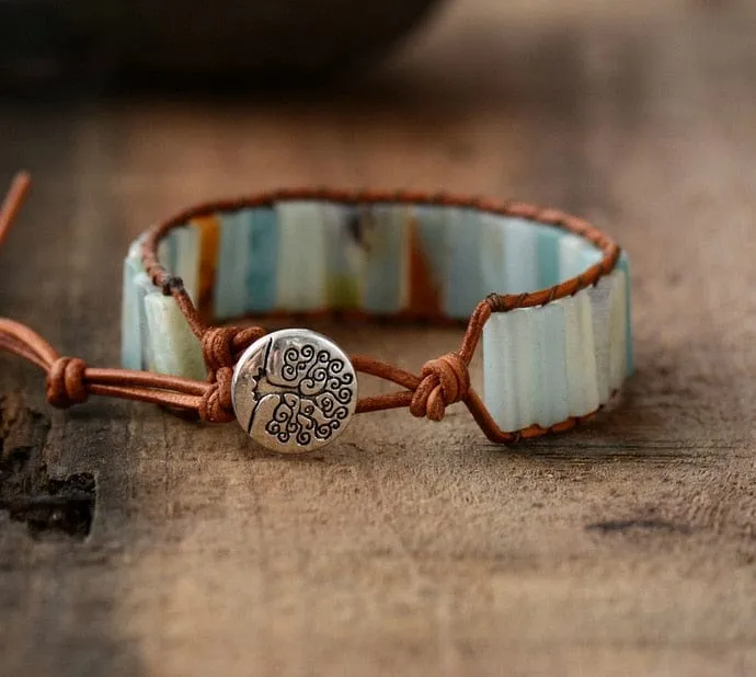 Boho Chic Jasper Cuff Leather Wrap Bracelet