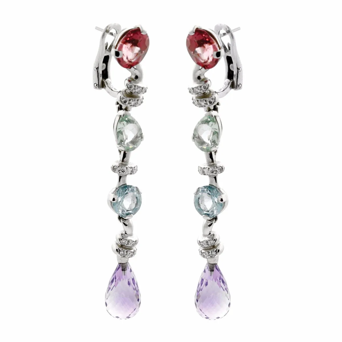 Chanel Diamond Gemstone White Gold Drop Earrings