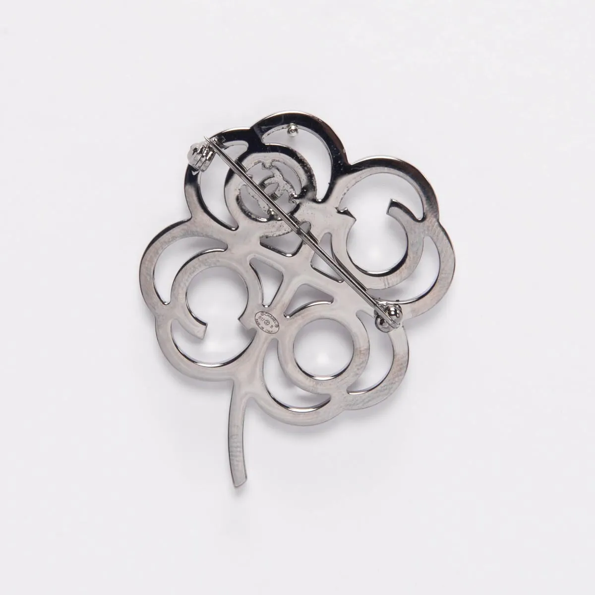 Chanel Pink Crystal CC Clover Brooch