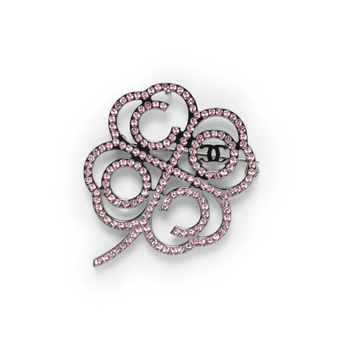 Chanel Pink Crystal CC Clover Brooch