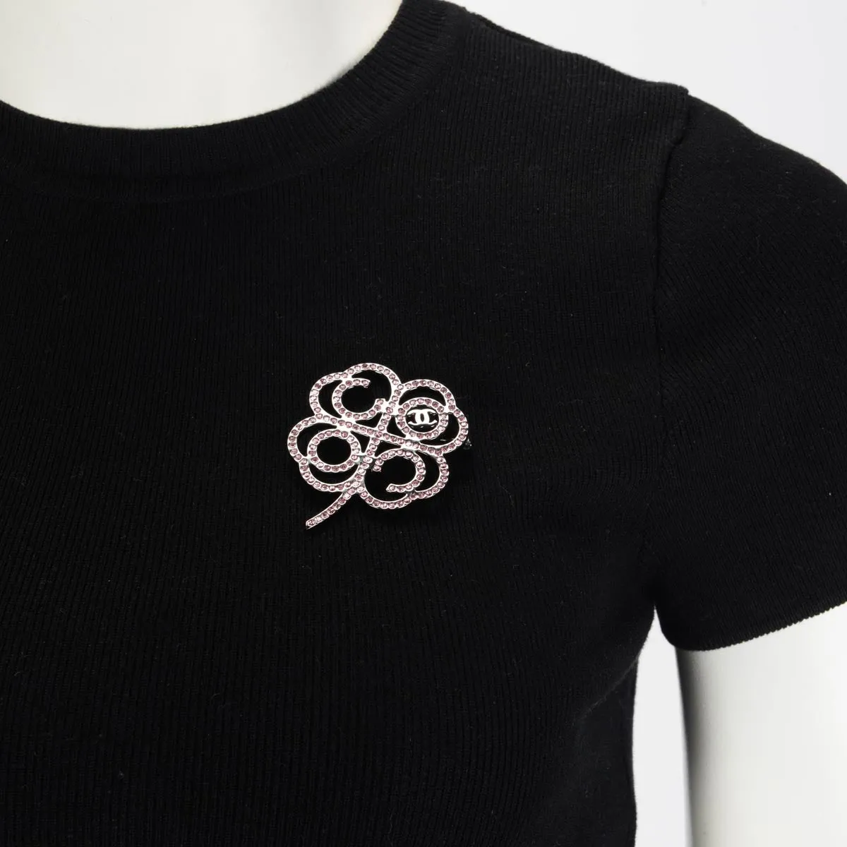 Chanel Pink Crystal CC Clover Brooch