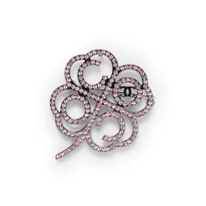 Chanel Pink Crystal CC Clover Brooch