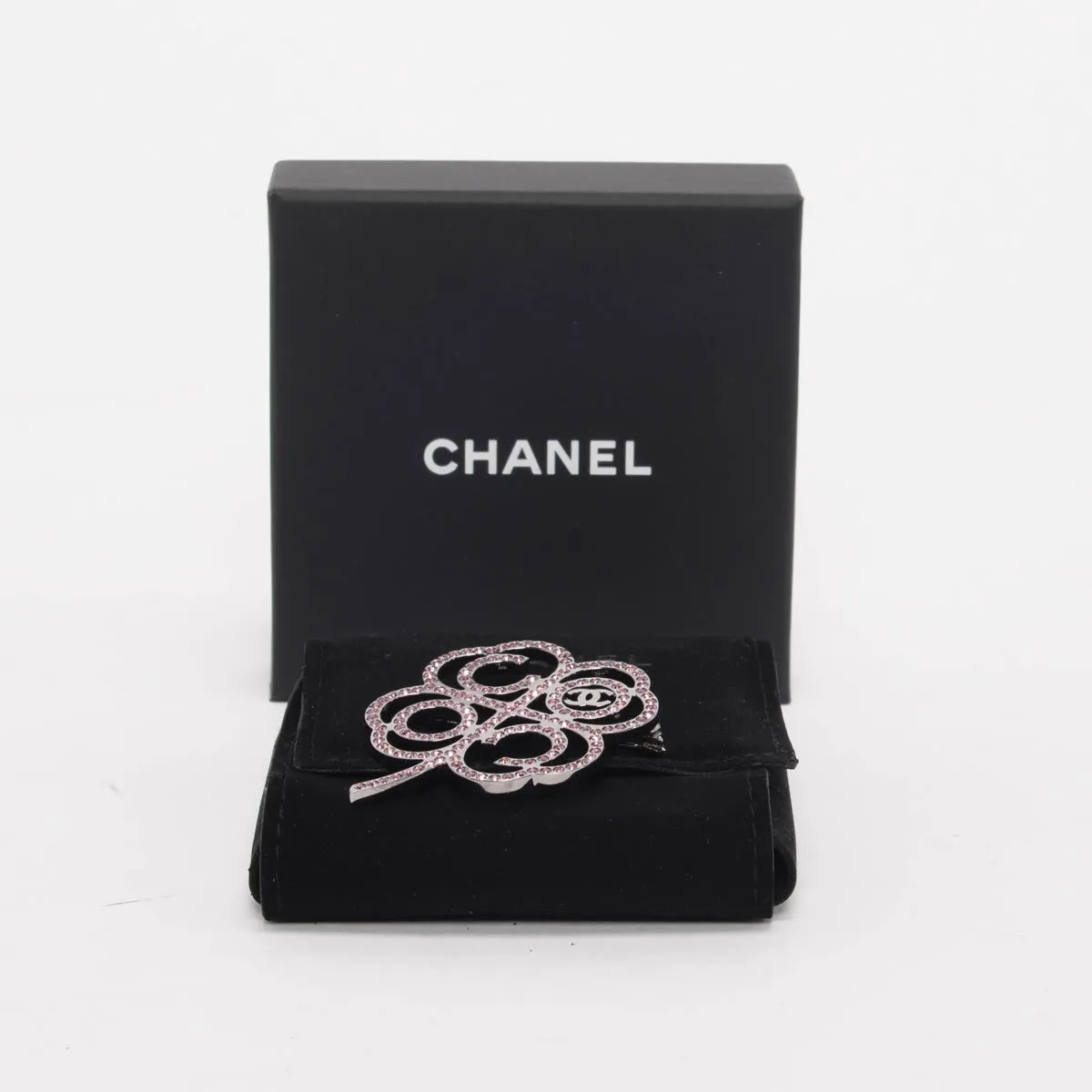 Chanel Pink Crystal CC Clover Brooch