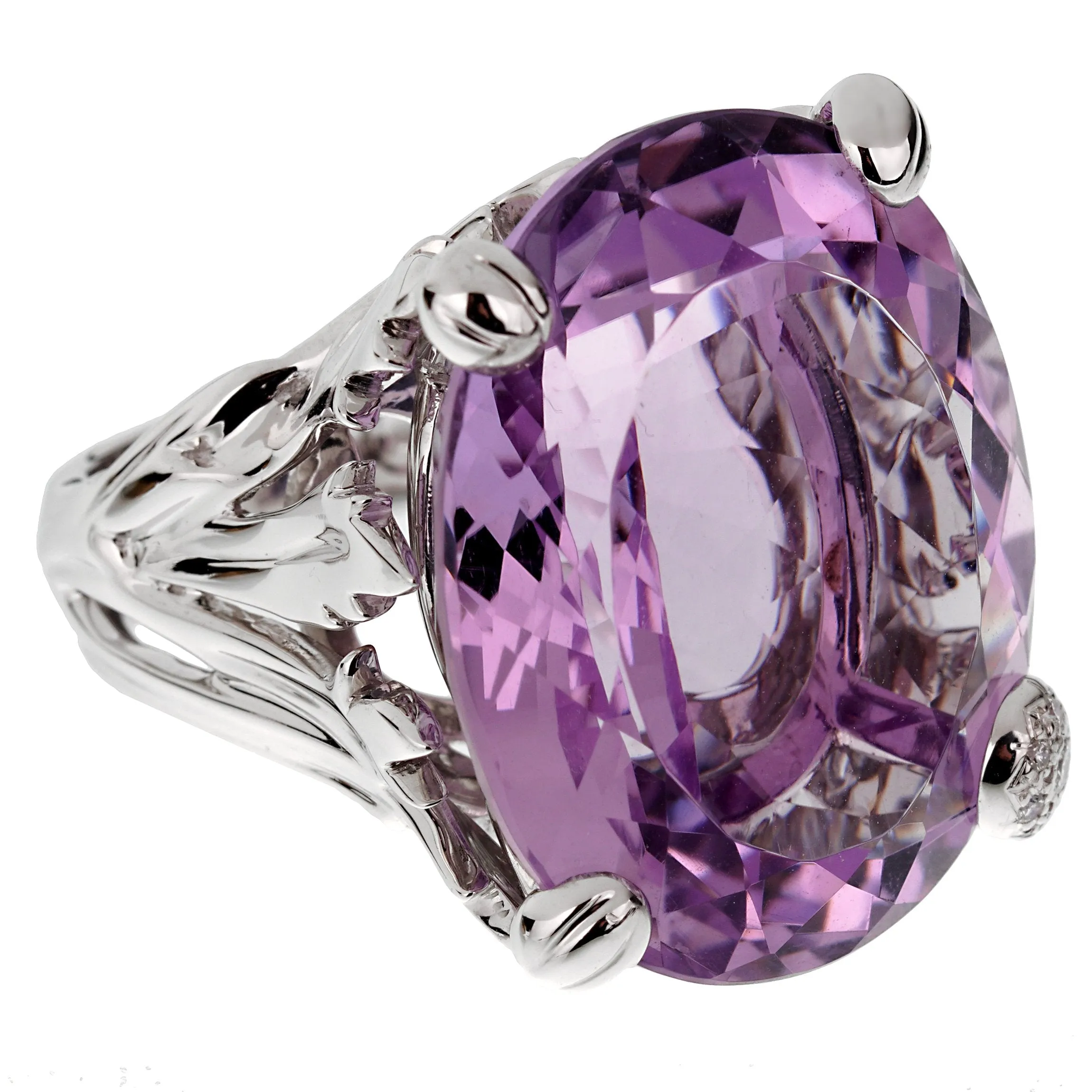 Christian Dior 44.5ct Amethyst Diamond Cocktail 18k White Gold Ring Sz 7 3/4
