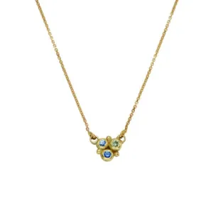 Cluster Granule Trio Sapphire Pendant Necklace Yellow Gold
