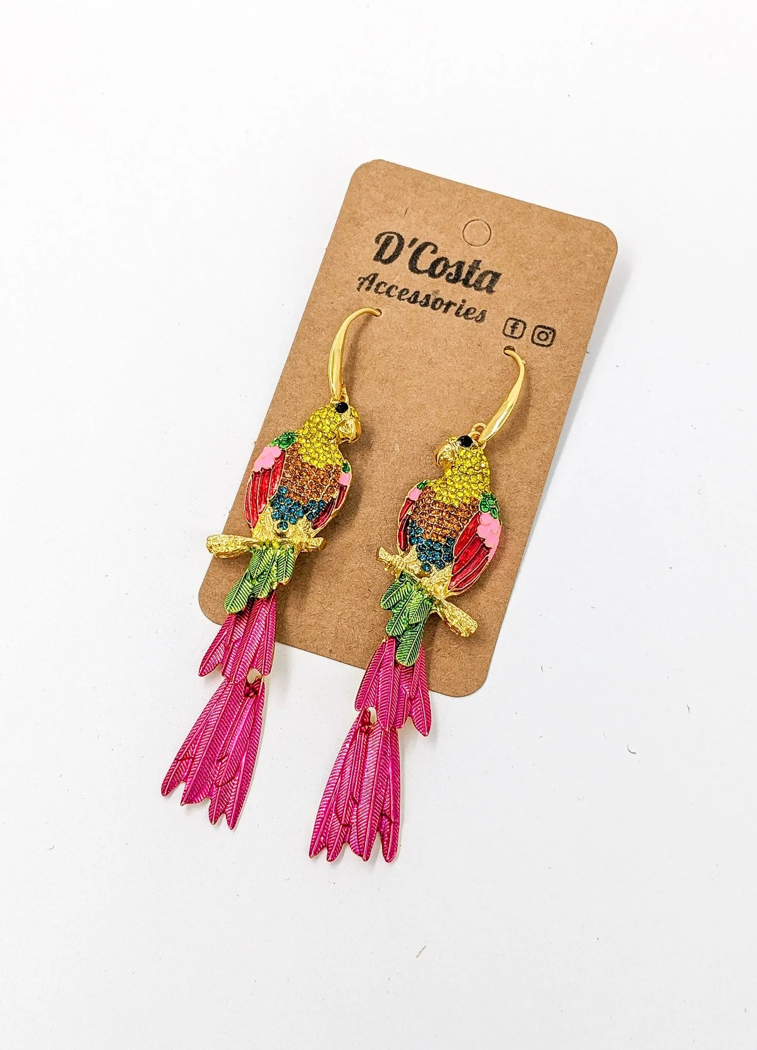 Colourful Metal and Rhinestone Bird Drop Earrings
