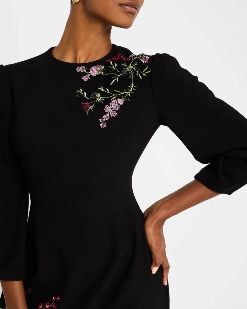 Crepe Floral Applique Dress