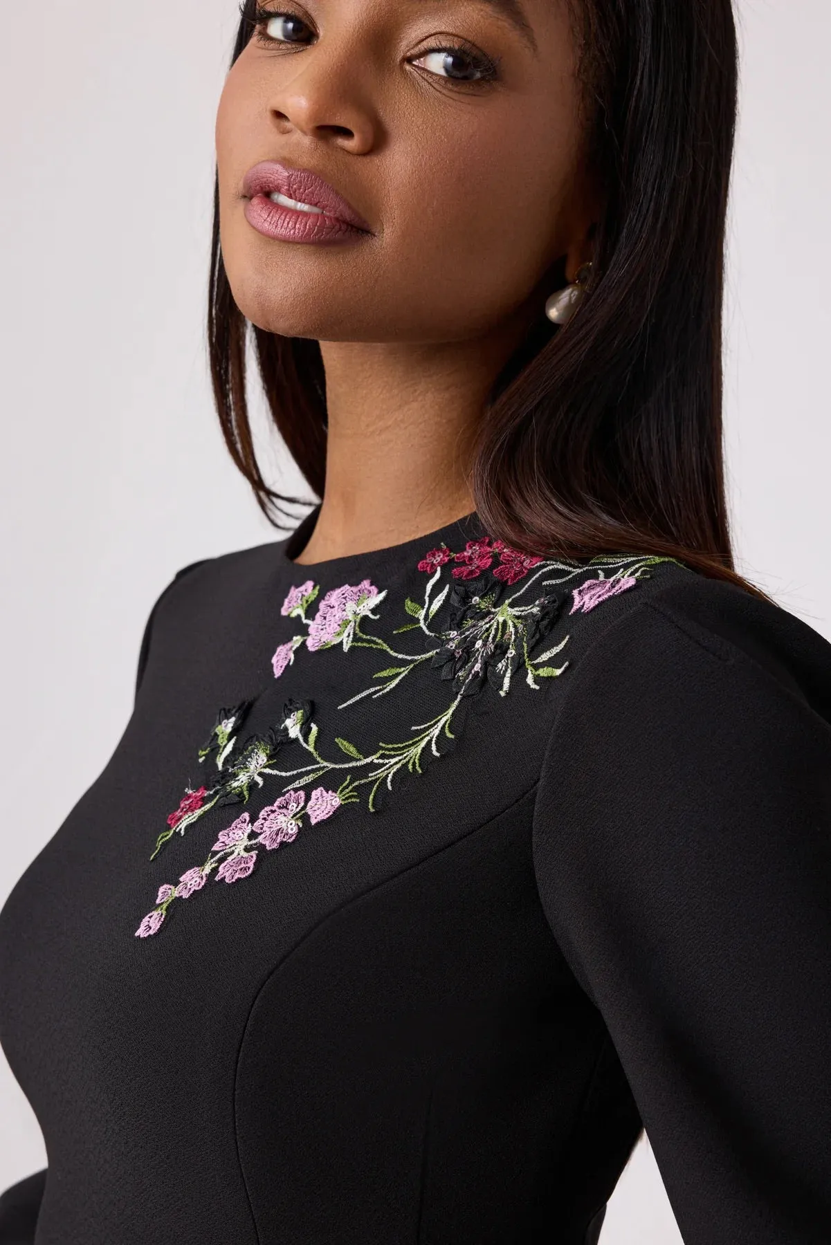 Crepe Floral Applique Dress