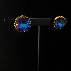 Cushion Cut Crystal Stud Earrings with Decorative Border, Vibrant - Sorrelli