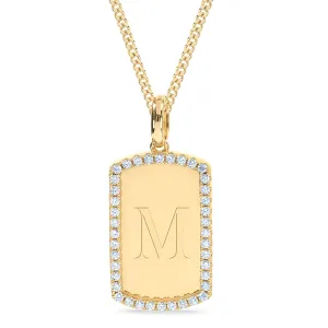 CZ Initial Dog Tag Pendant Necklace