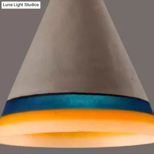 Dark Blue/Light Blue/Orange Conic Pendant Light Antique Style Cement 1 Head Restaurant Hanging Light Fixture