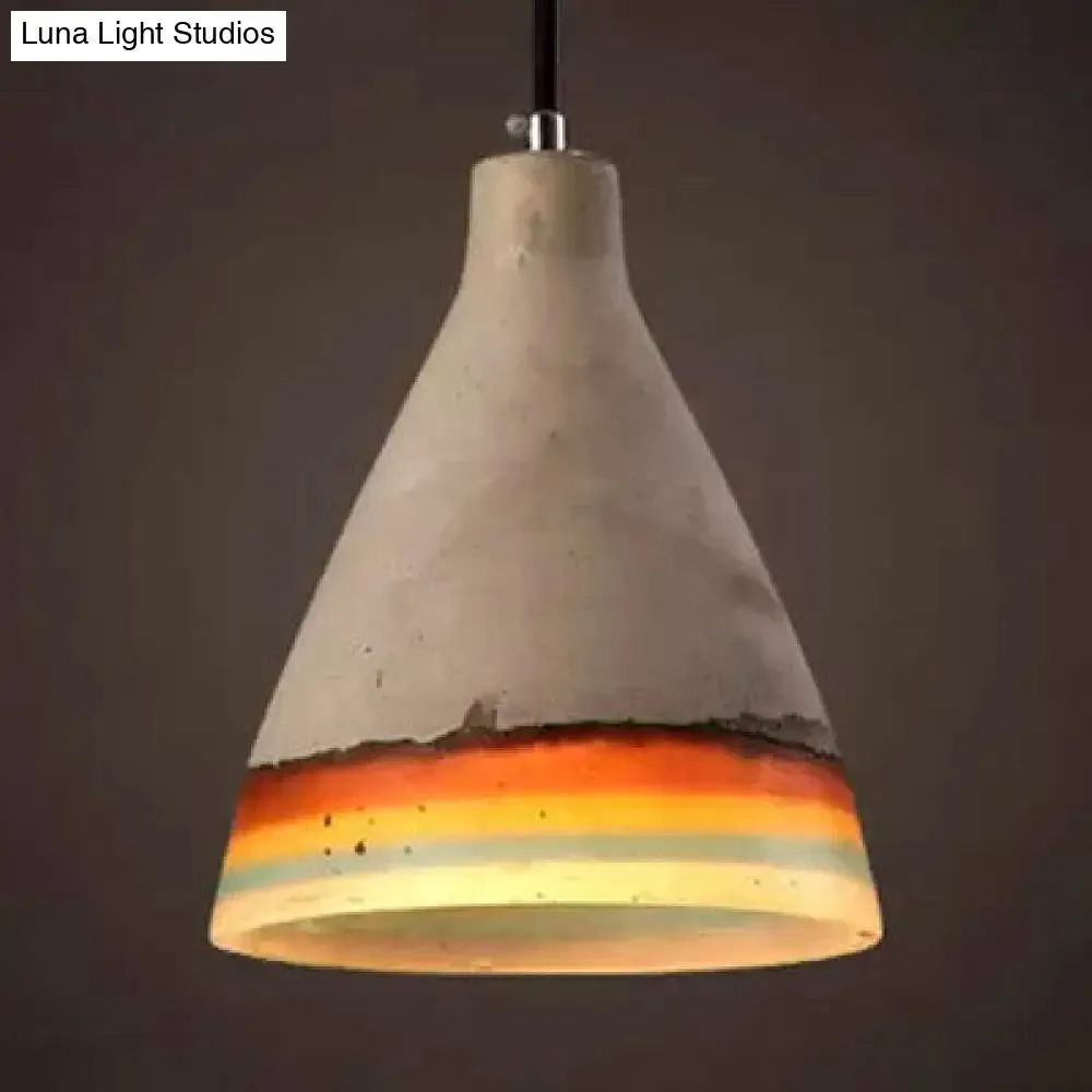Dark Blue/Light Blue/Orange Conic Pendant Light Antique Style Cement 1 Head Restaurant Hanging Light Fixture