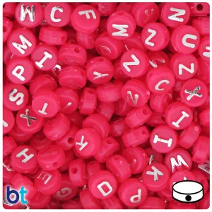 Dark Pink Opaque 10mm Coin Alpha Beads - Silver Letter Mix (144pcs)