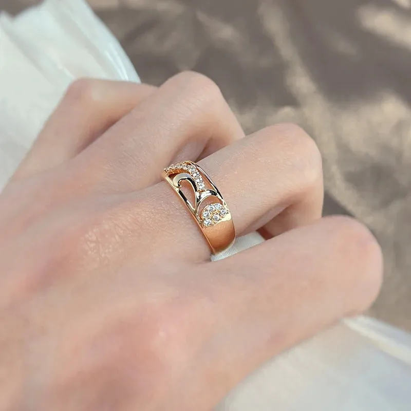 Dazzling Hollow Vintage Pattern AAA  CZ Diamonds Filled 14K Rose Gold Rings for Women Daily Smooth Geometric Jewelry