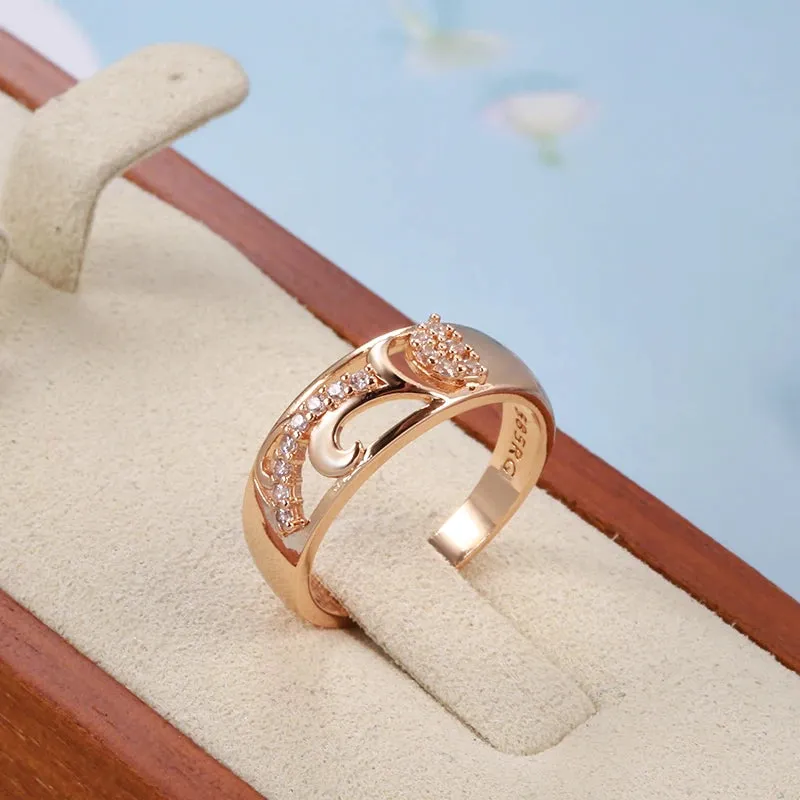 Dazzling Hollow Vintage Pattern AAA  CZ Diamonds Filled 14K Rose Gold Rings for Women Daily Smooth Geometric Jewelry