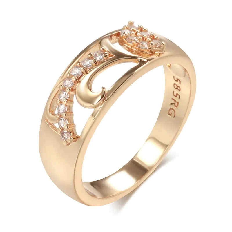 Dazzling Hollow Vintage Pattern AAA  CZ Diamonds Filled 14K Rose Gold Rings for Women Daily Smooth Geometric Jewelry