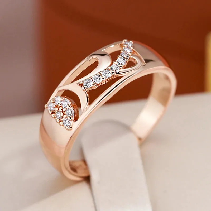 Dazzling Hollow Vintage Pattern AAA  CZ Diamonds Filled 14K Rose Gold Rings for Women Daily Smooth Geometric Jewelry