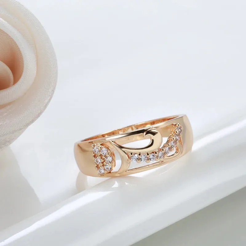Dazzling Hollow Vintage Pattern AAA  CZ Diamonds Filled 14K Rose Gold Rings for Women Daily Smooth Geometric Jewelry