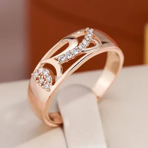 Dazzling Hollow Vintage Pattern AAA  CZ Diamonds Filled 14K Rose Gold Rings for Women Daily Smooth Geometric Jewelry
