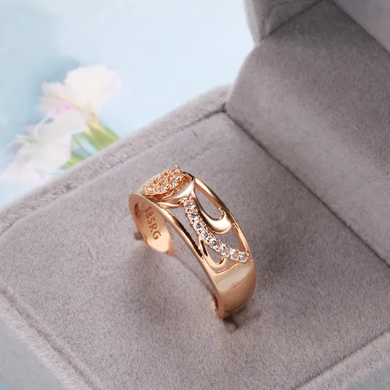 Dazzling Hollow Vintage Pattern AAA  CZ Diamonds Filled 14K Rose Gold Rings for Women Daily Smooth Geometric Jewelry