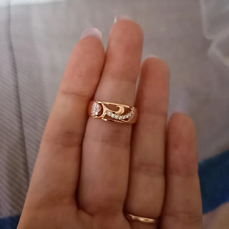 Dazzling Hollow Vintage Pattern AAA  CZ Diamonds Filled 14K Rose Gold Rings for Women Daily Smooth Geometric Jewelry