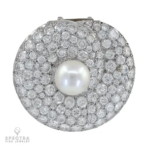 Dazzling Natural Pearl Brooch/Pin: Saltwater Pearl, 14ct Diamond, Platinum Craft