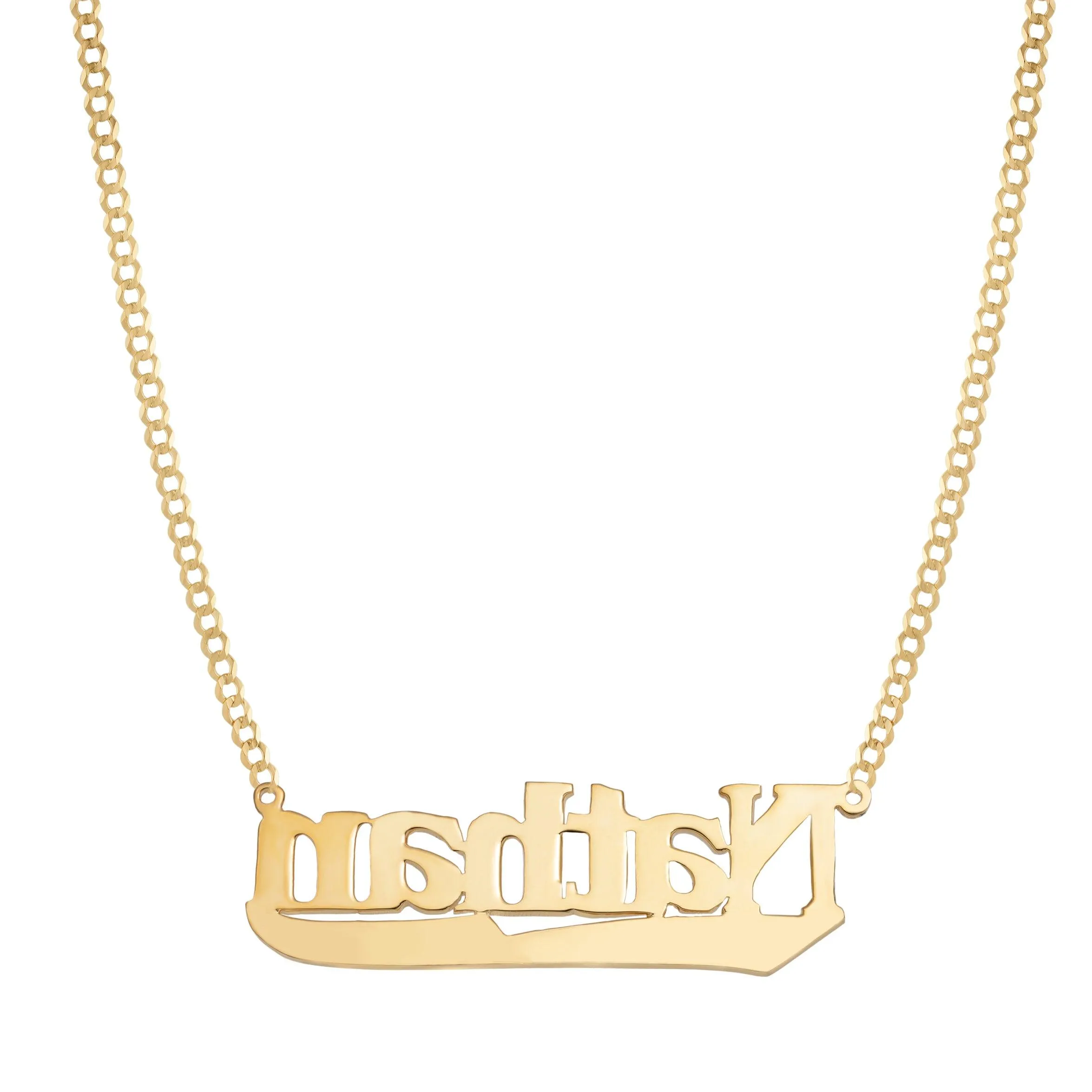 Diamond Script Name Plate Necklace 14K Gold - Style 162