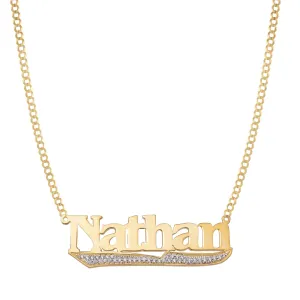 Diamond Script Name Plate Necklace 14K Gold - Style 162