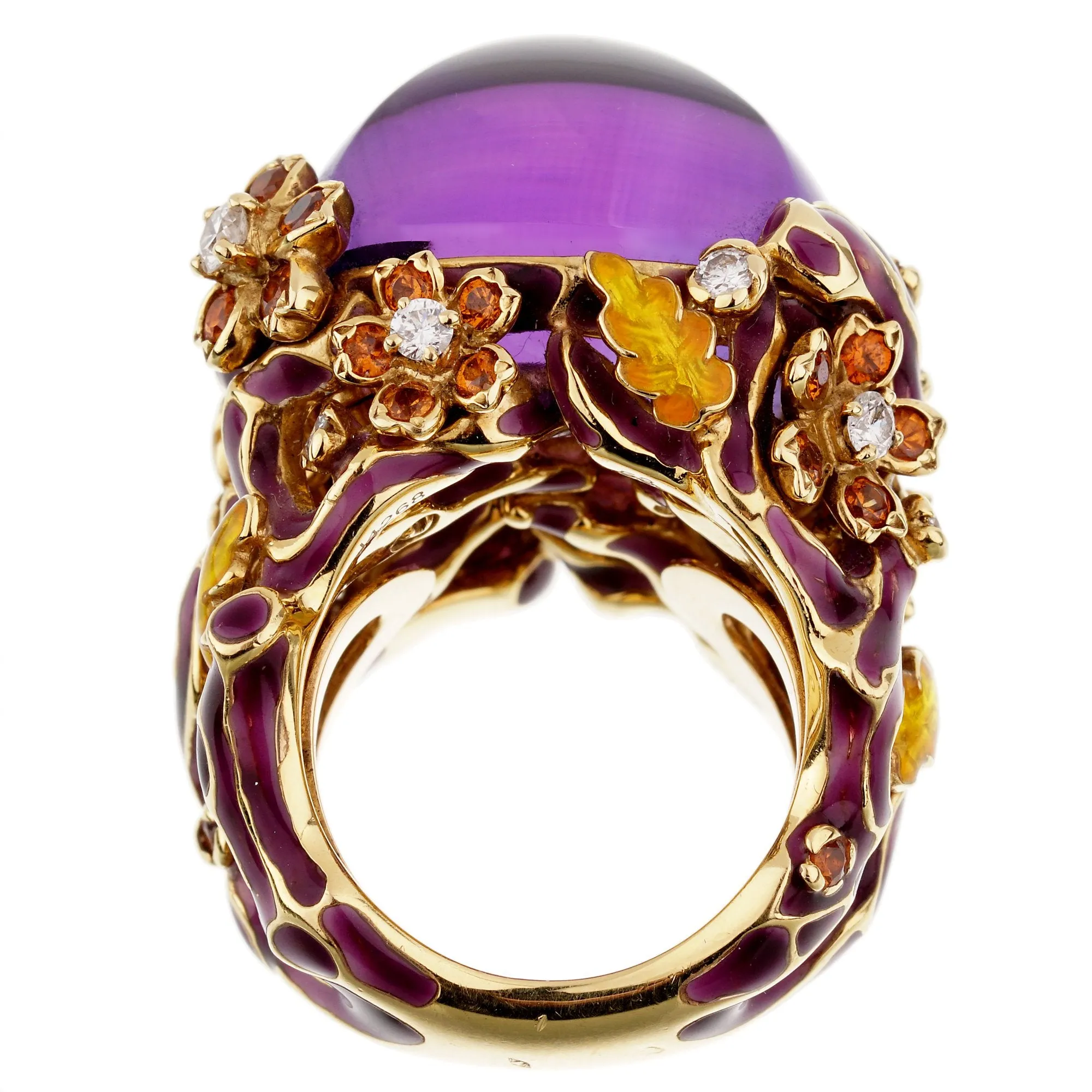 Dior Diorella Amethyst 18k Yellow Gold Diamond Cocktail Ring Sz 6 1/2