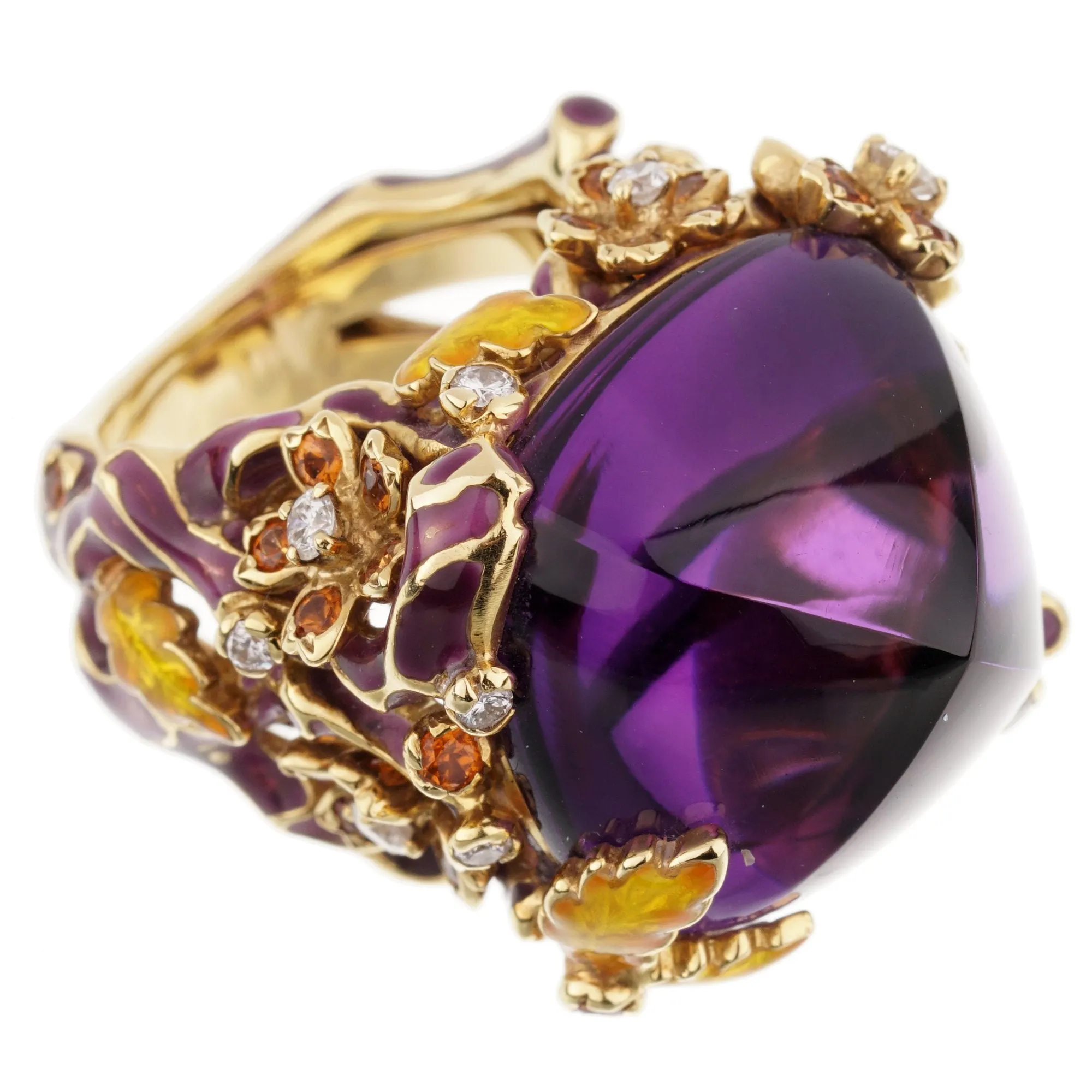 Dior Diorella Amethyst 18k Yellow Gold Diamond Cocktail Ring Sz 6 1/2