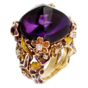 Dior Diorella Amethyst 18k Yellow Gold Diamond Cocktail Ring Sz 6 1/2
