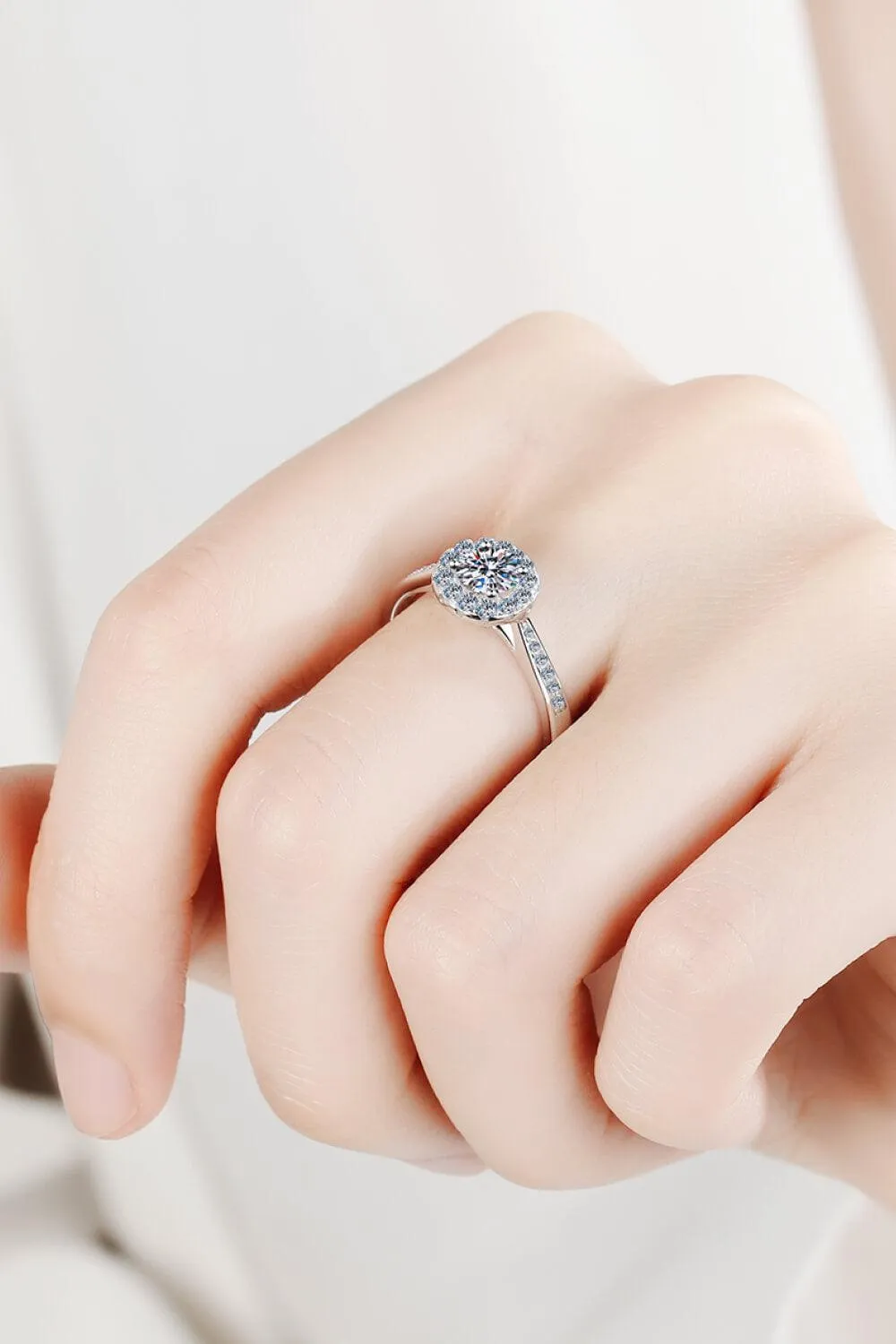 Encrusted Round Cut 1 Carat Moissanite Ring