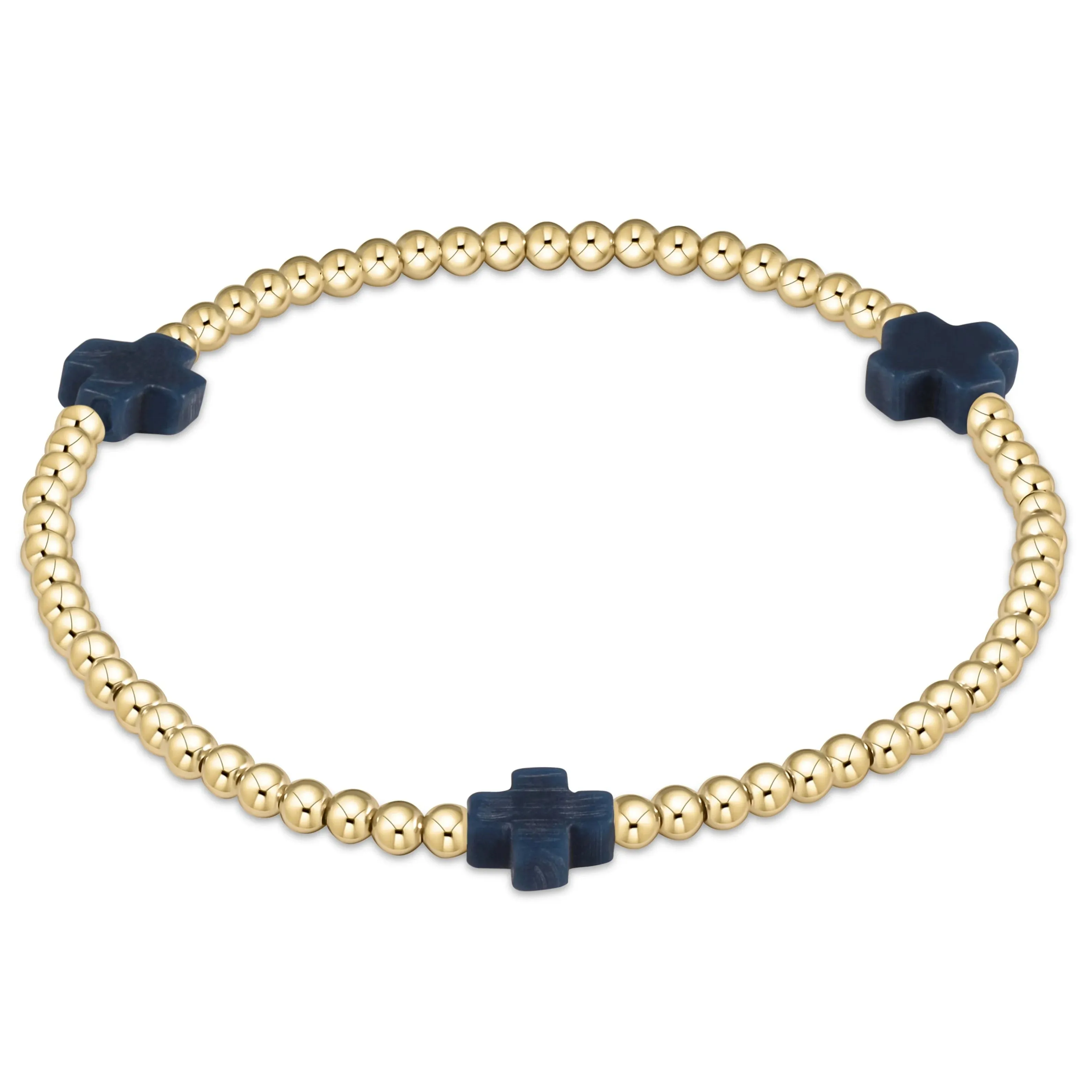 enewton Cross Gold 3mm Bead Bracelet - Navy | 14kt Gold-Filled Beads | No Tarnish Waterproof Jewelry | Stacking Bracelet