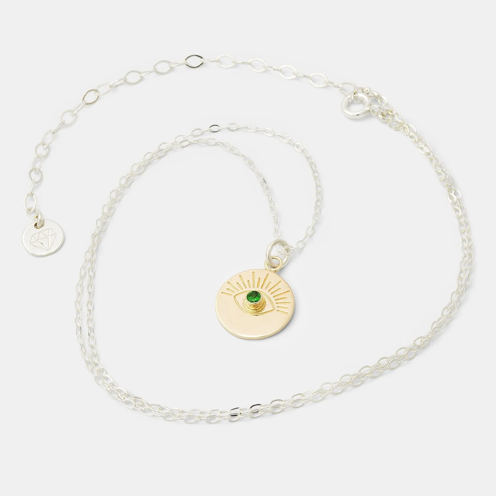 Eye & Tsavorite Solid Gold Amulet Necklace