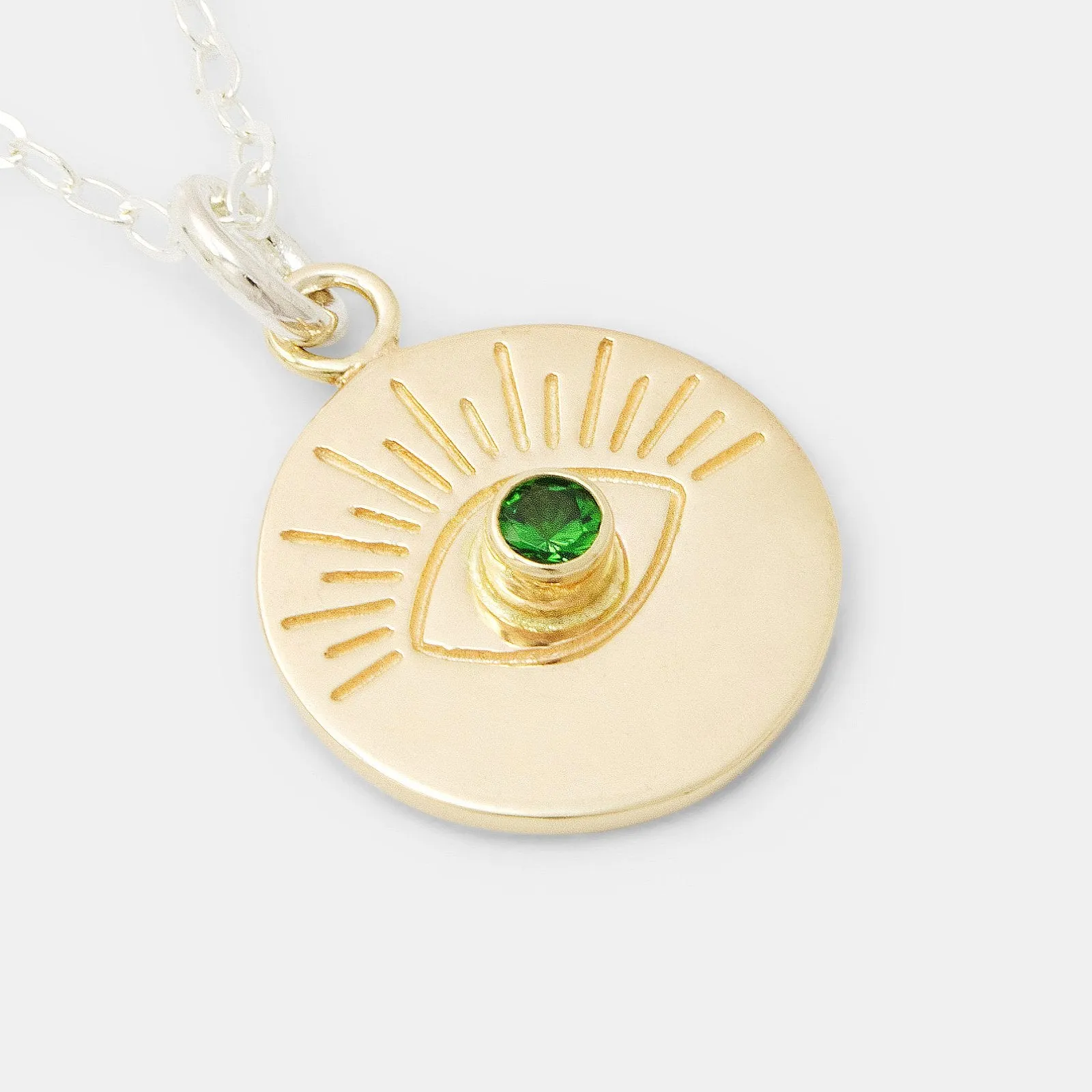 Eye & Tsavorite Solid Gold Amulet Necklace