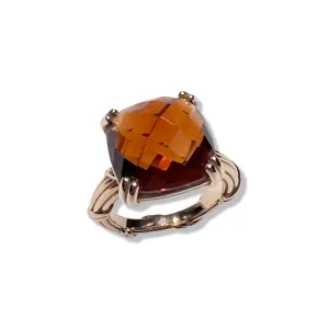 Fantasies Cushion Cut Medeira Citrine Cocktail Ring in 18k yellow gold 14mm